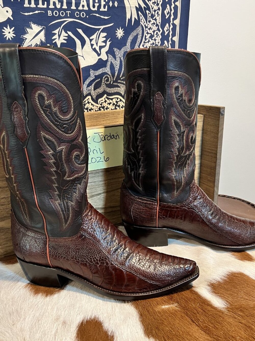 [SOLD] Lucchese Exotic Ostrich Leg Cowboy Boots in Men's Size 9D - Picture 3 of 9